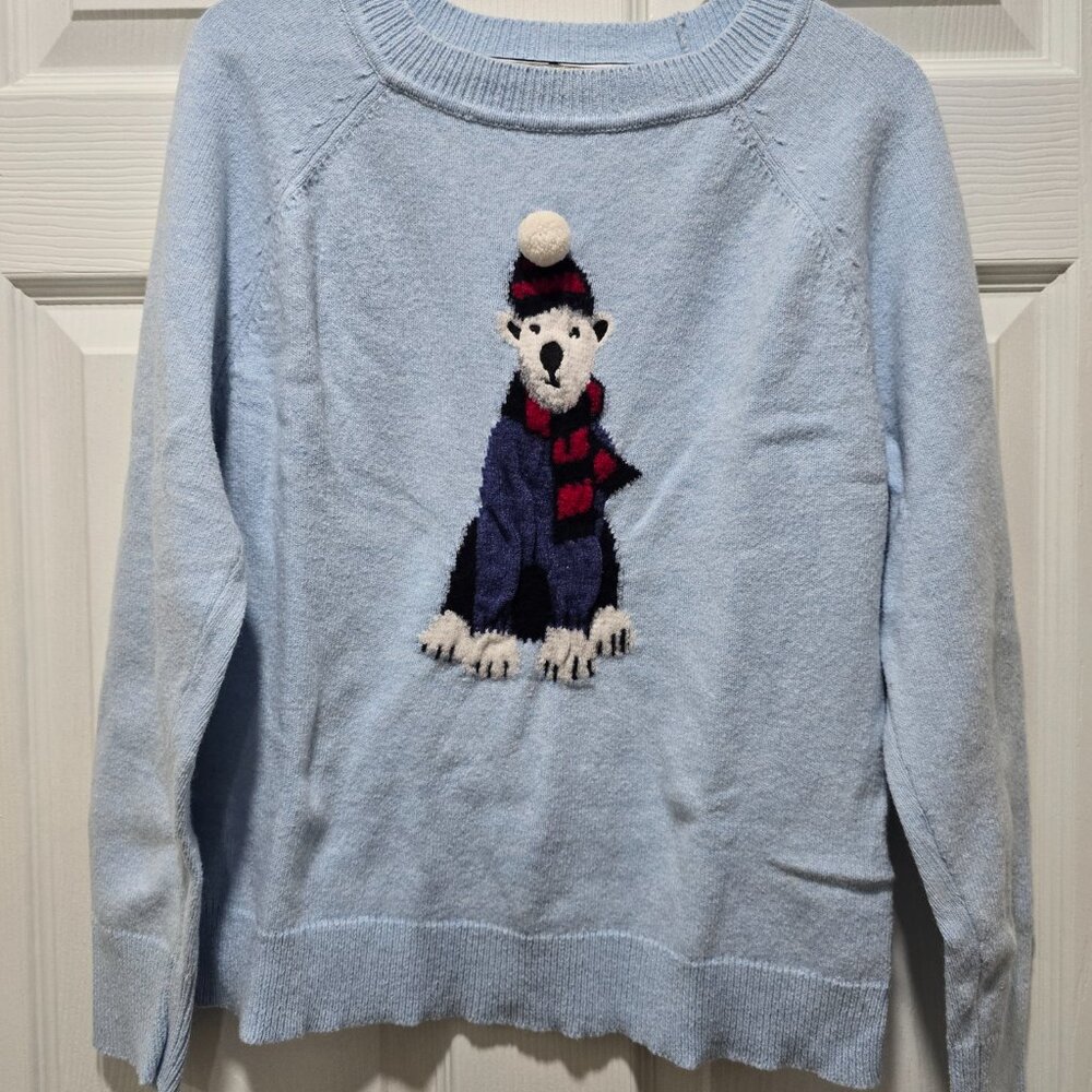 Tommy Hilfiger Womens Polar Bear Sweater Medium Blue Crew Neck Wool